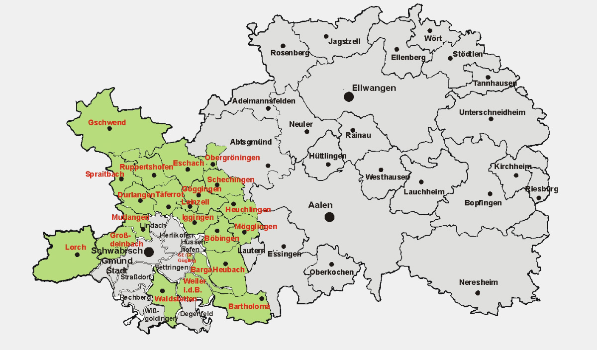 Begünstigte Städte und Gemeinden im westlichen Kreisgebiet 2000 - 2006